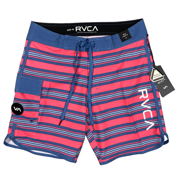 RVCA Board Shorts Men's Size 29 Pink Striped 18" Stretch Surfer Swim Trunks - Picture 1 of 6